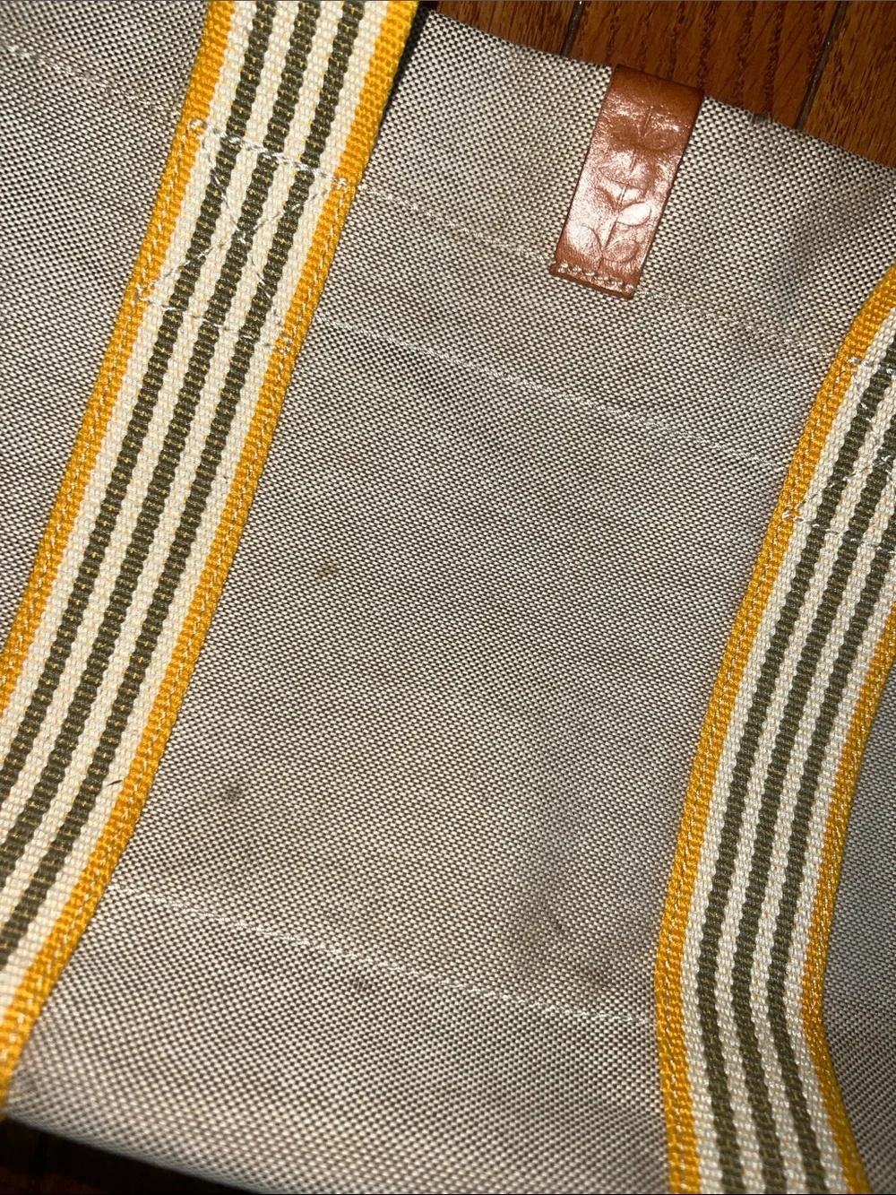 Orla Kiely Beige Canvas Tote with Yellow-Trim Straps